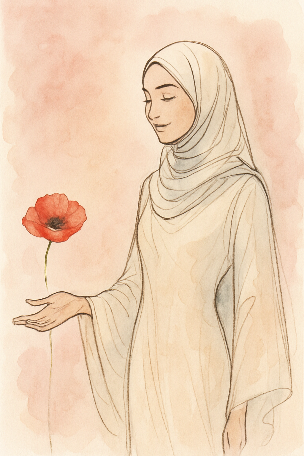 Femme voilée avec coquelicot