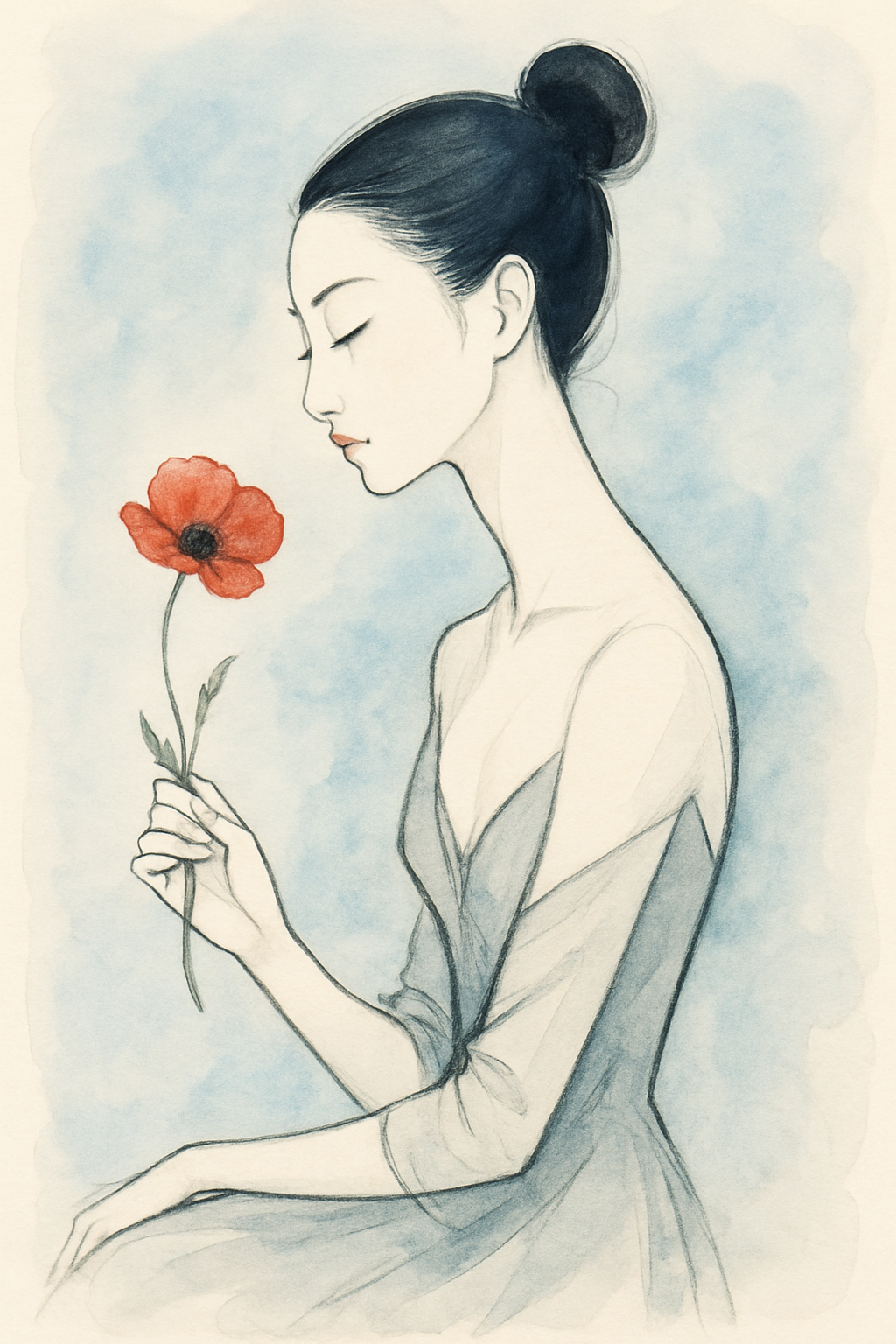 Femme tenant un coquelicot